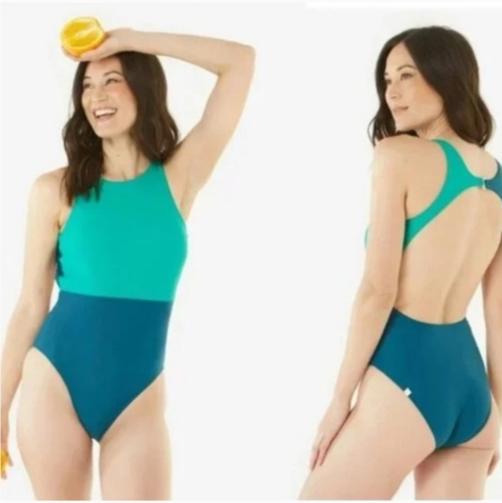 summersalt Teal and Deep Teal Colorblock One-Piece Swimsuit